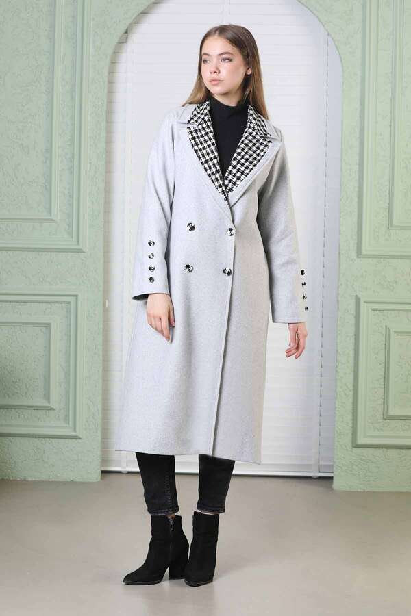 Plaid Detailed Cachet Coat Grey - 5