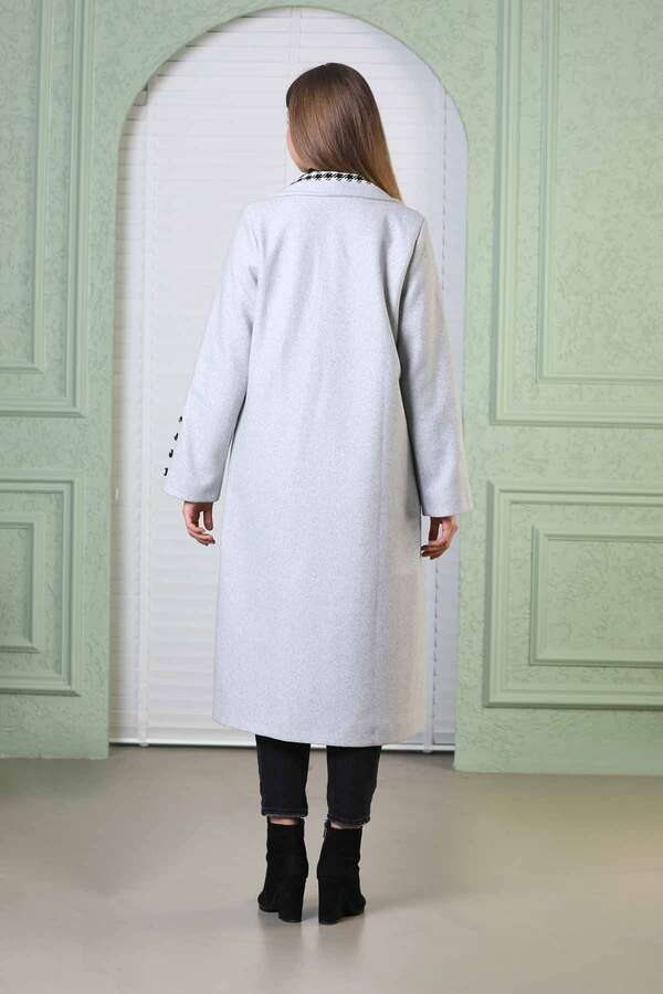 Plaid Detailed Cachet Coat Grey - 6