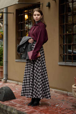 Plaid Pattern A-Line Skirt Black - 6