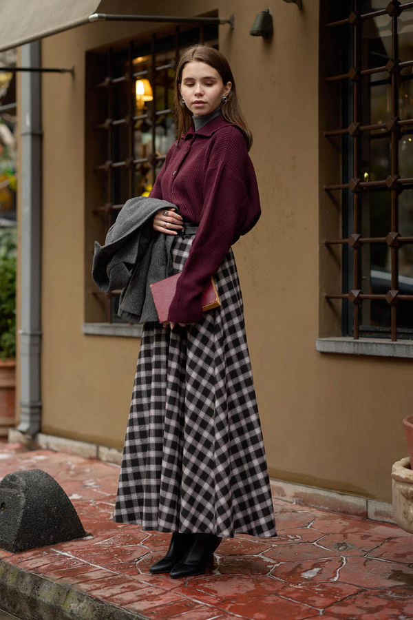 Plaid Pattern A-Line Skirt Black - 6