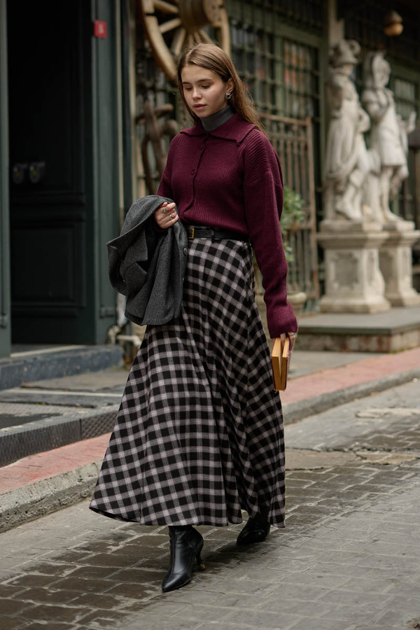Plaid Pattern A-Line Skirt Black - 4