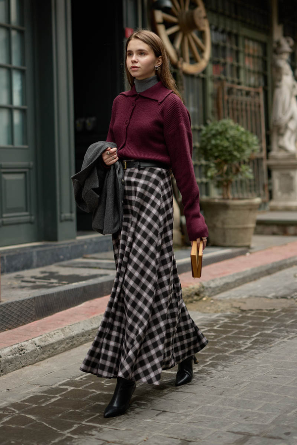 Plaid Pattern A-Line Skirt Black - 5