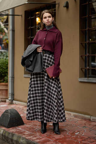 Plaid Pattern A-Line Skirt Black - 9