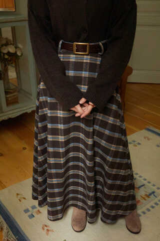 Plaid Pattern A-Line Skirt Brown - 4