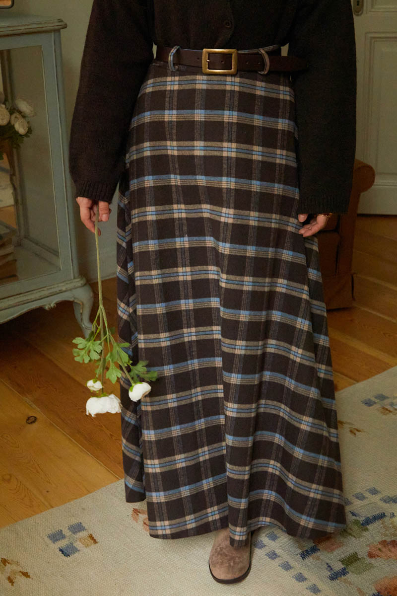 Plaid Pattern A-Line Skirt Brown