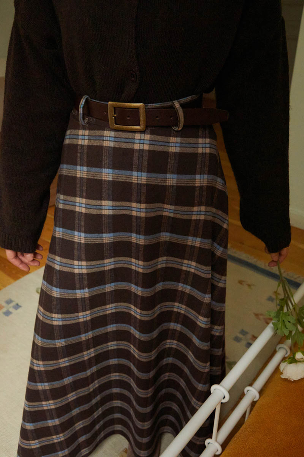Plaid Pattern A-Line Skirt Brown - 3