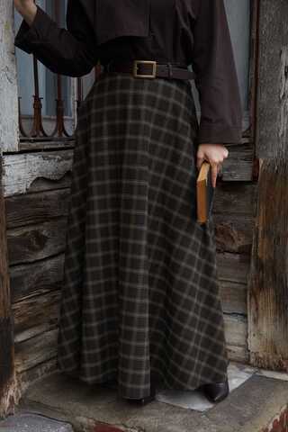Plaid Pattern A-Line Skirt Dark Coffee - 9