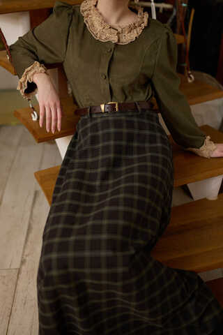 Plaid Pattern A-Line Skirt Dark Coffee - 6