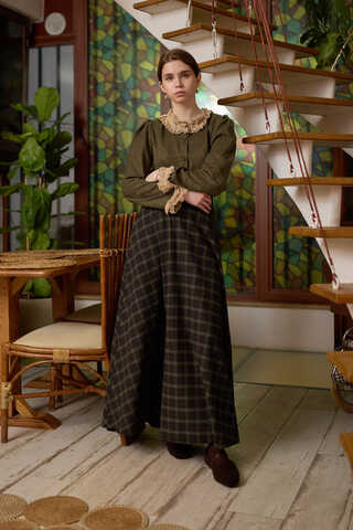 Plaid Pattern A-Line Skirt Dark Coffee - 5
