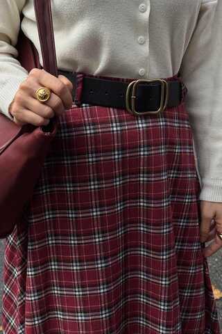 Plaid Pattern A-Line Skirt Dark Red - 8