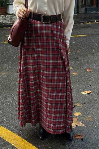 Plaid Pattern A-Line Skirt Dark Red - 10