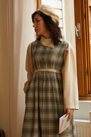 Plaid Pattern Jumper Dress Anthracite - 4