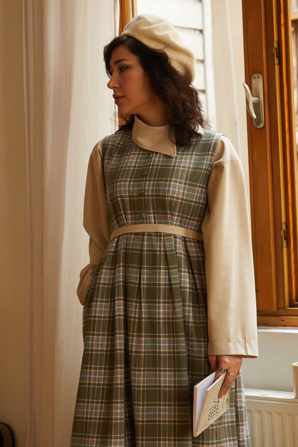 Plaid Pattern Jumper Dress Anthracite - 4