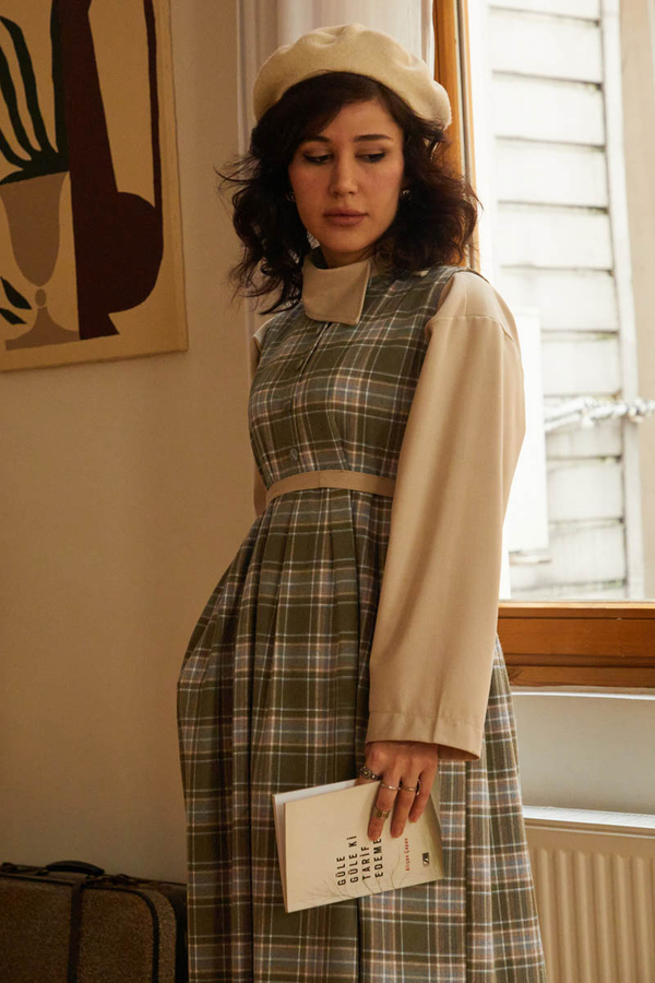 Plaid Pattern Jumper Dress Anthracite - 5