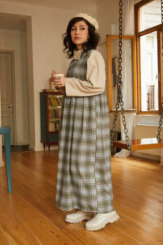 Plaid Pattern Jumper Dress Anthracite - 7