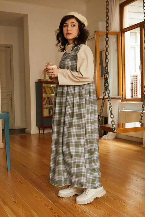 Plaid Pattern Jumper Dress Anthracite - 7