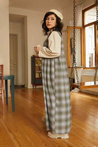 Plaid Pattern Jumper Dress Anthracite - 10