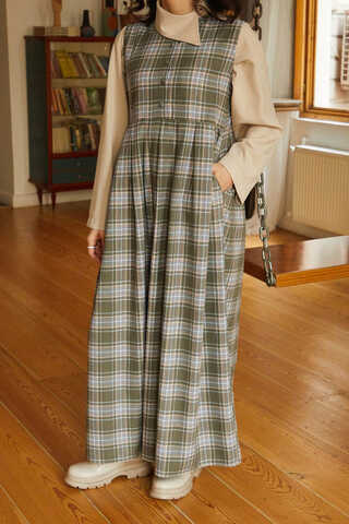 Plaid Pattern Jumper Dress Anthracite - 2