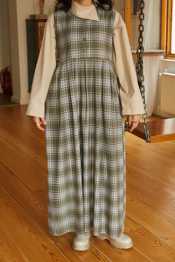 Plaid Pattern Jumper Dress Anthracite - 11