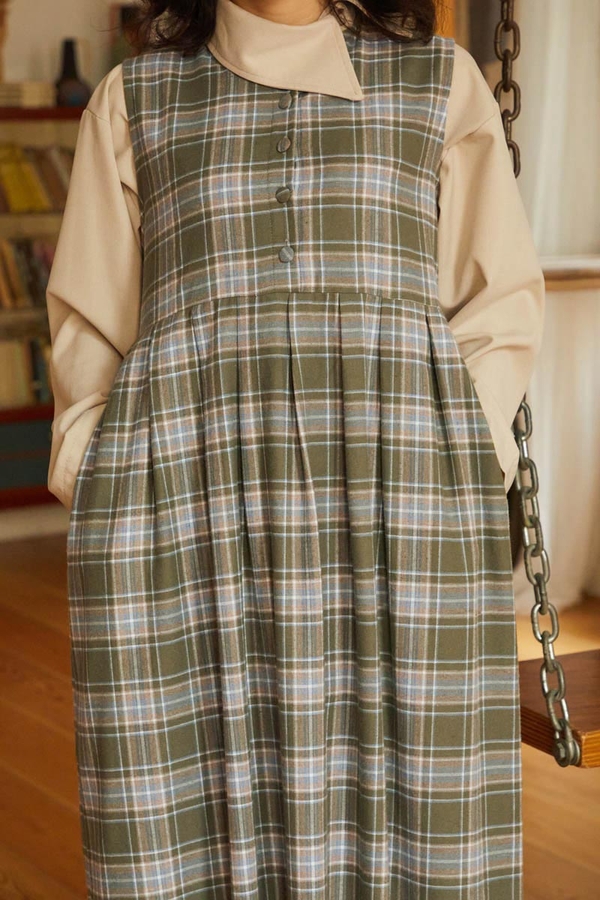 Plaid Pattern Jumper Dress Anthracite - 12