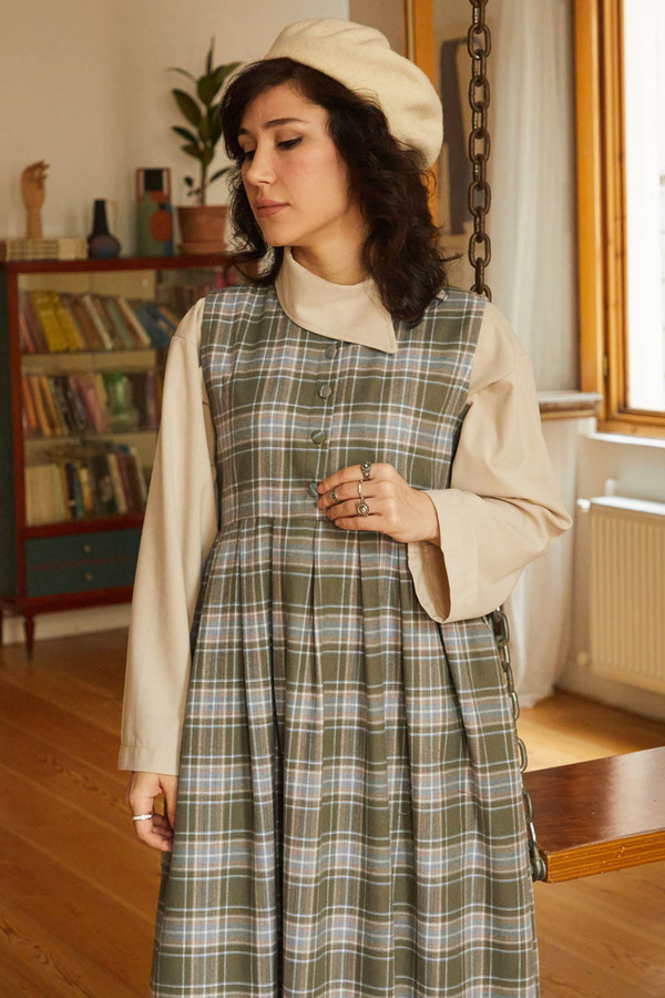 Plaid Pattern Jumper Dress Anthracite - 13