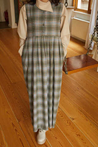 Plaid Pattern Jumper Dress Anthracite - 1