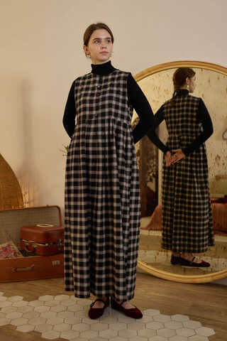 Plaid Pattern Jumper Dress Black - 7