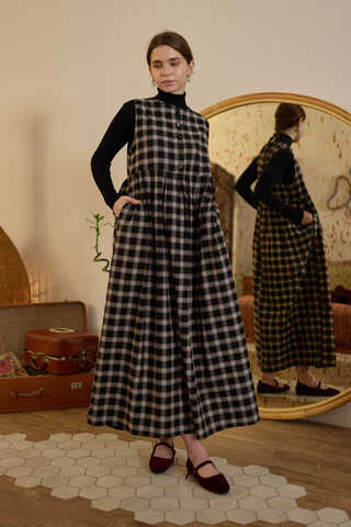 Plaid Pattern Jumper Dress Black - 1