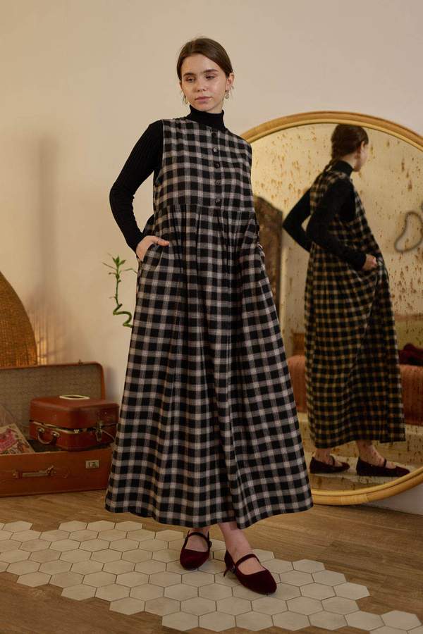 Plaid Pattern Jumper Dress Black 