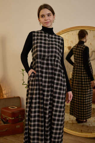Plaid Pattern Jumper Dress Black - 3