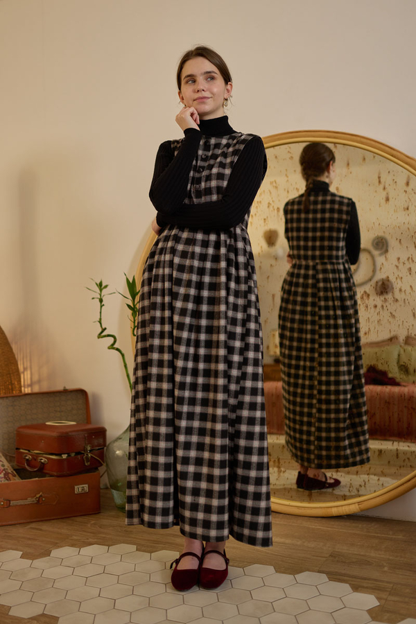 Plaid Pattern Jumper Dress Black - 9