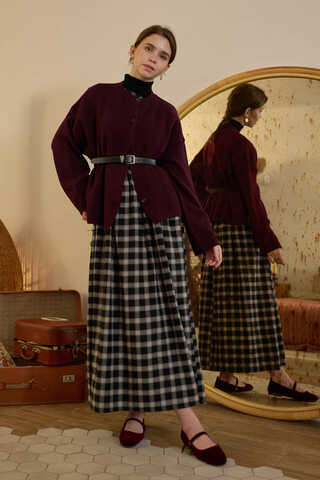 Plaid Pattern Jumper Dress Black - 4