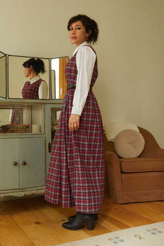 Plaid Pattern Jumper Dress Dark Red - 6