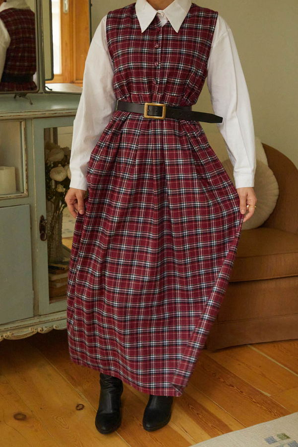 Plaid Pattern Jumper Dress Dark Red - 8