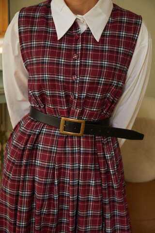 Plaid Pattern Jumper Dress Dark Red - 11