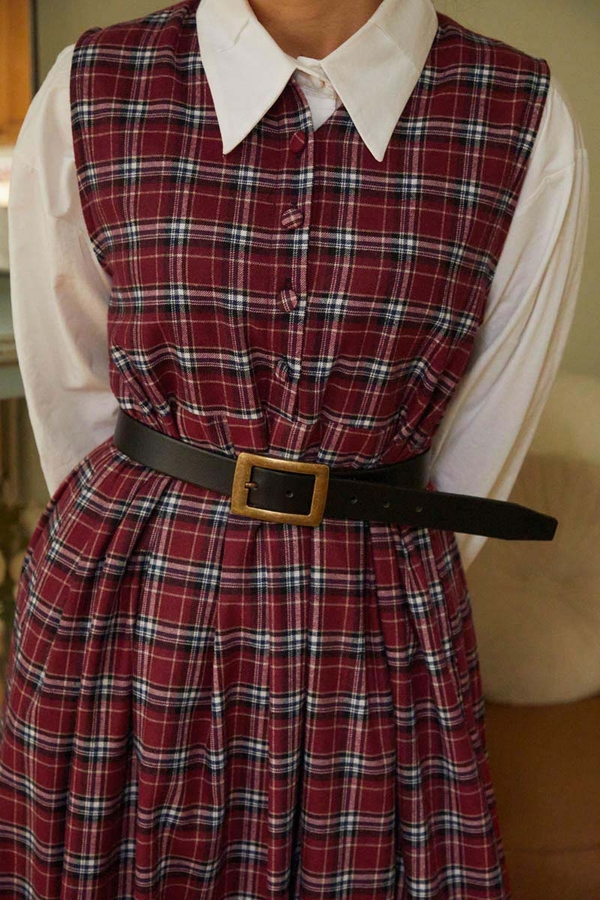 Plaid Pattern Jumper Dress Dark Red - 11