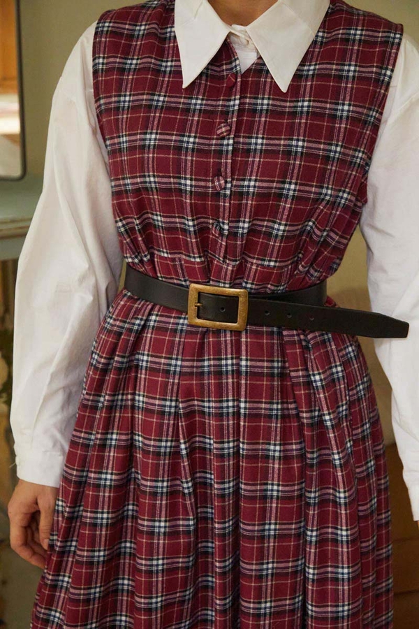 Plaid Pattern Jumper Dress Dark Red - 12