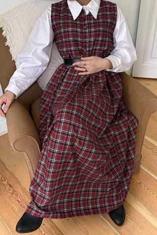 Plaid Pattern Jumper Dress Dark Red - 1