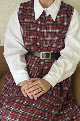 Plaid Pattern Jumper Dress Dark Red - 15