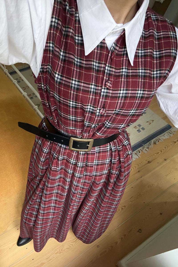 Plaid Pattern Jumper Dress Dark Red - 16