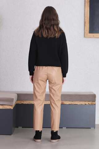 Straight Leg Leather Trousers Beige - 5