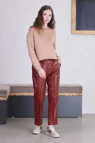 Straight Leg Leather Trousers Burgundy - 2