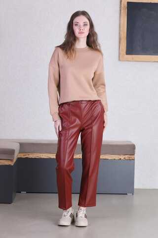 Straight Leg Leather Trousers Burgundy - 4