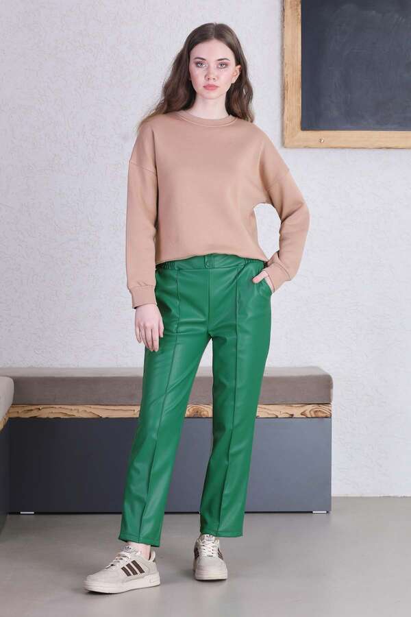 Straight Leg Leather Trousers Green 