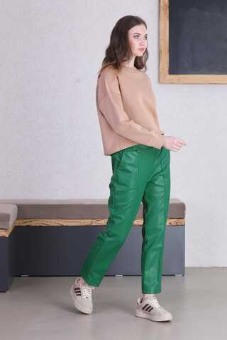 Straight Leg Leather Trousers Green - 2