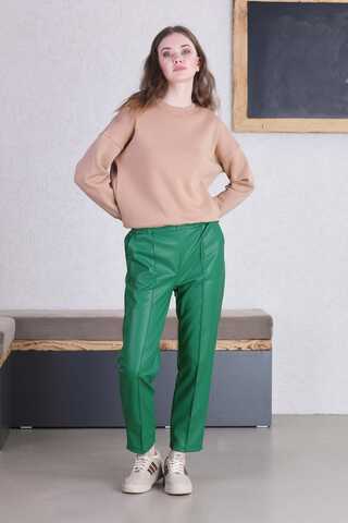 Straight Leg Leather Trousers Green - 3