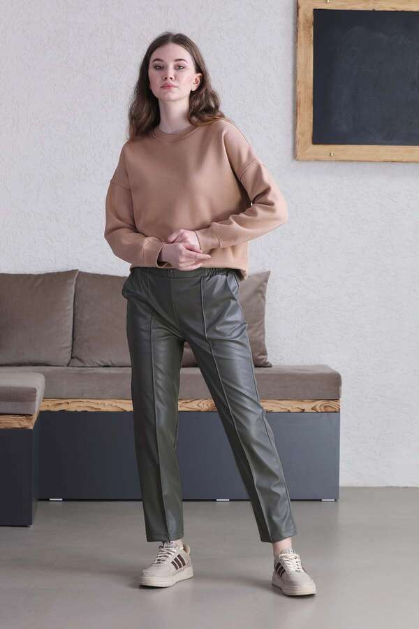 Straight Leg Leather Trousers Gray - 3