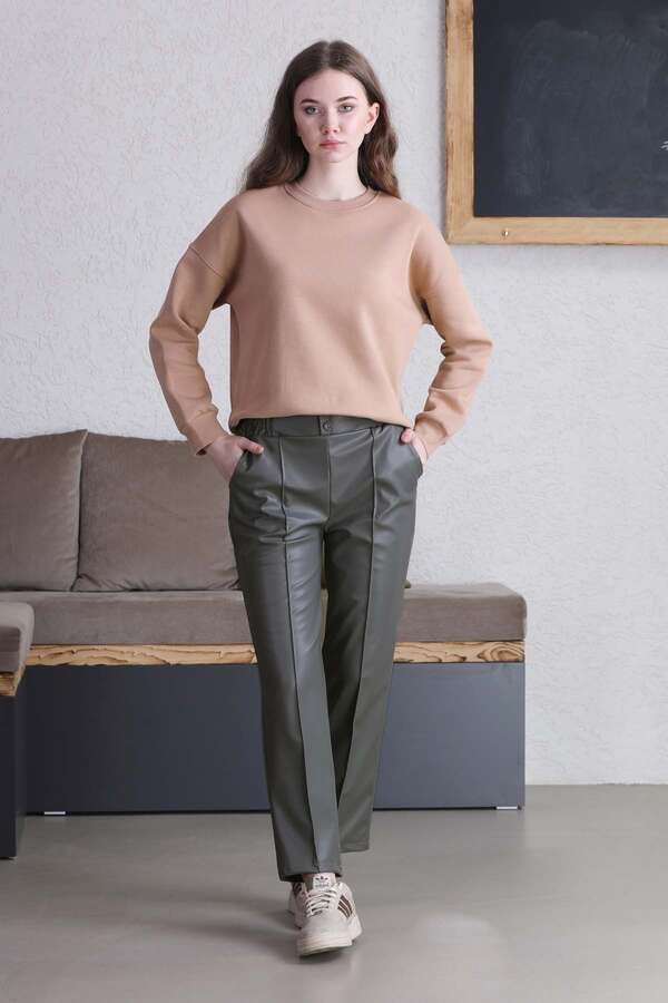 Straight Leg Leather Trousers Gray 