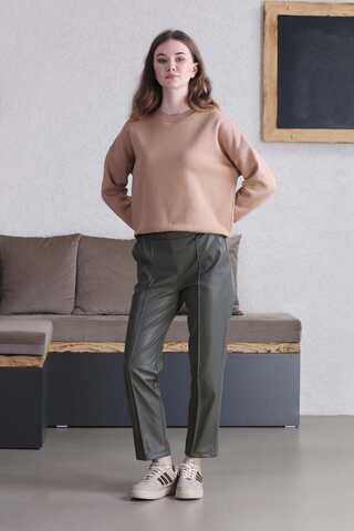 Straight Leg Leather Trousers Gray - 4