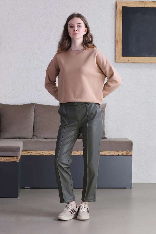 Straight Leg Leather Trousers Gray - 4